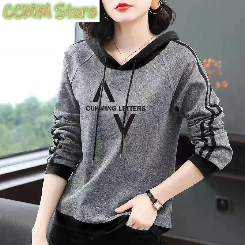 Women's Clothing Letter Printed Floral Sweatshirts Spring Autumn Casual Hooded Drawstring Chic Bright Line Decoration Pullovers