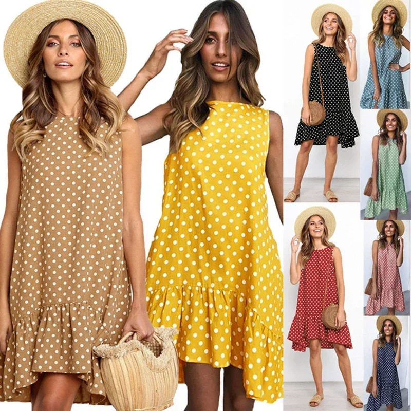 

Summer Chiffon Dress Women Polka Dot Ruffles Mini Dress Casual Loose Beach Party Street Short Sundress Vestido