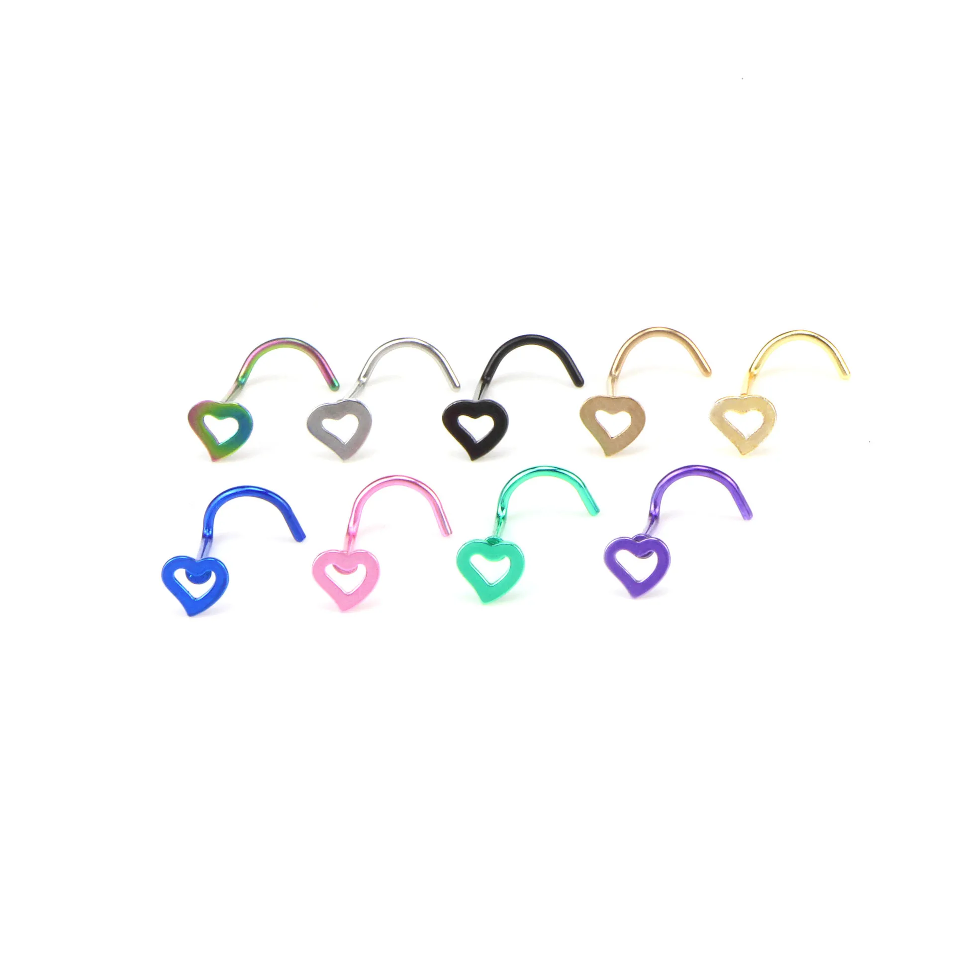 1pcs New Fashion Stainless Steel Nose Studs Heart Shape Multicolor Nose Rings Nose Studs Hooks Nose Piercing Body Piercings Jewe