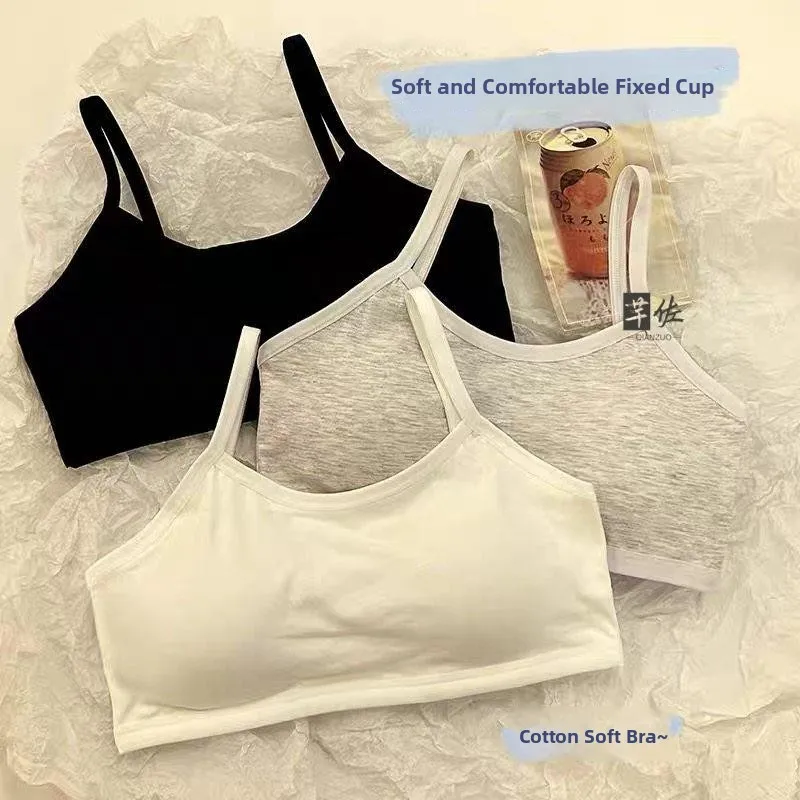 Anti-Bulge 12-18 Years Old Girls' Bralette Strap Vest Underwear Thin Knitted Pure Color School Girls Development Stage