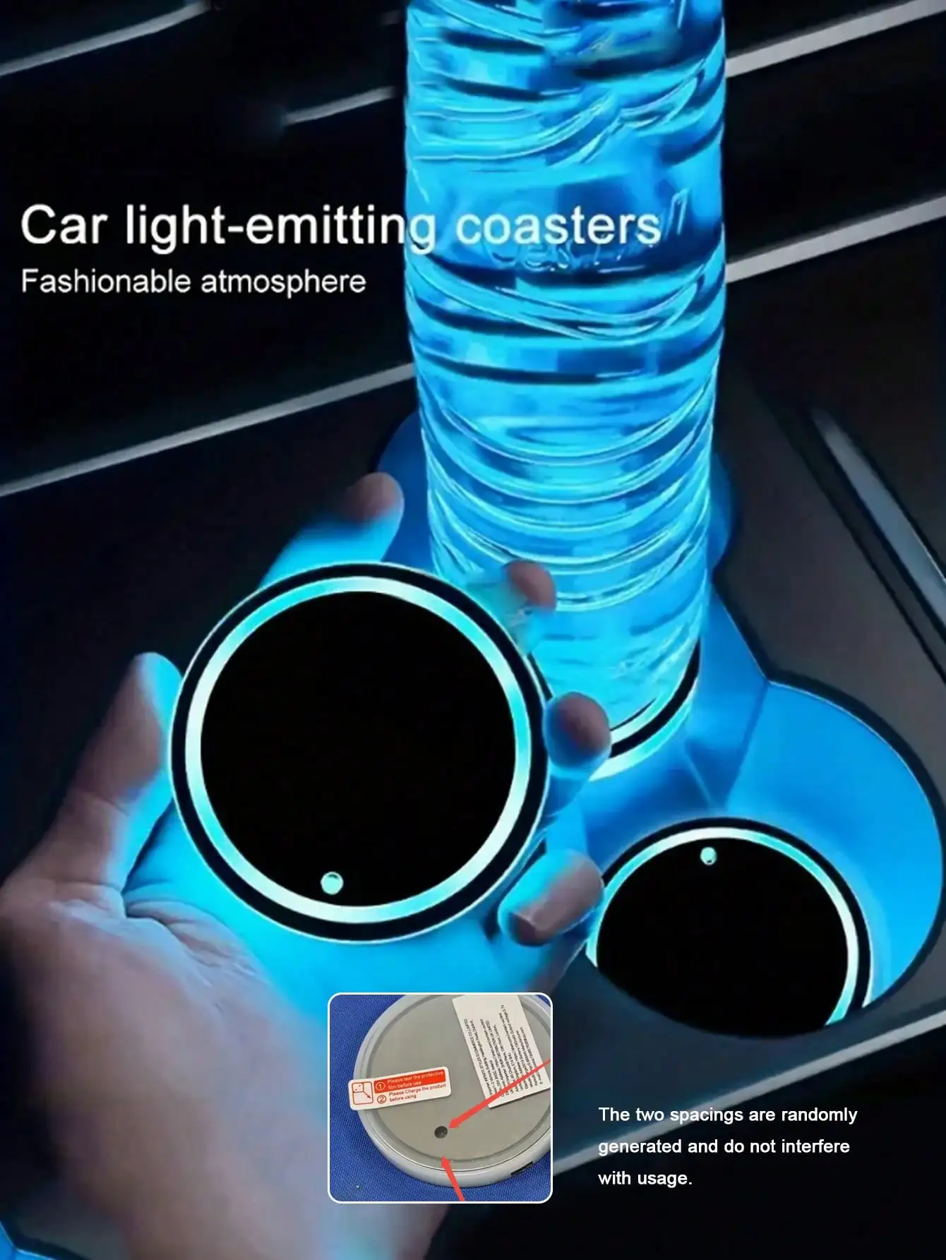 2Pcs Car LED Light-Up Cup Mat, Colorful Cup Mat, Car Atmosphere Light, USB Charging Anti-Slip Mat (Cup Mat Diameter About 6.8Cm