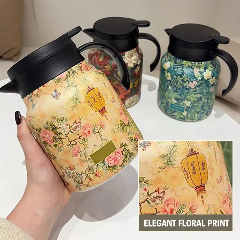 

Carafe For Hot Liquids 1000ml Floral Tea Kettle Stainless Steel Tea Kettle Insulated Tea Pots Tea Infuser Kettle For Family