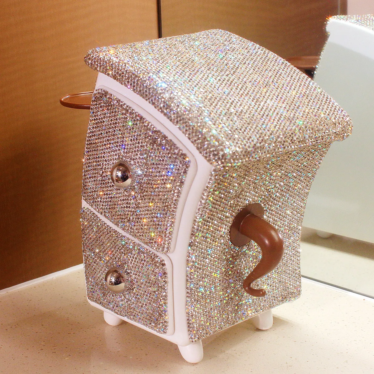 Bling Rhinestone Drawer Storage Box Creative Desktop Decoration Jewelry Key Small Item Organize Container Waist Cabinets Gift