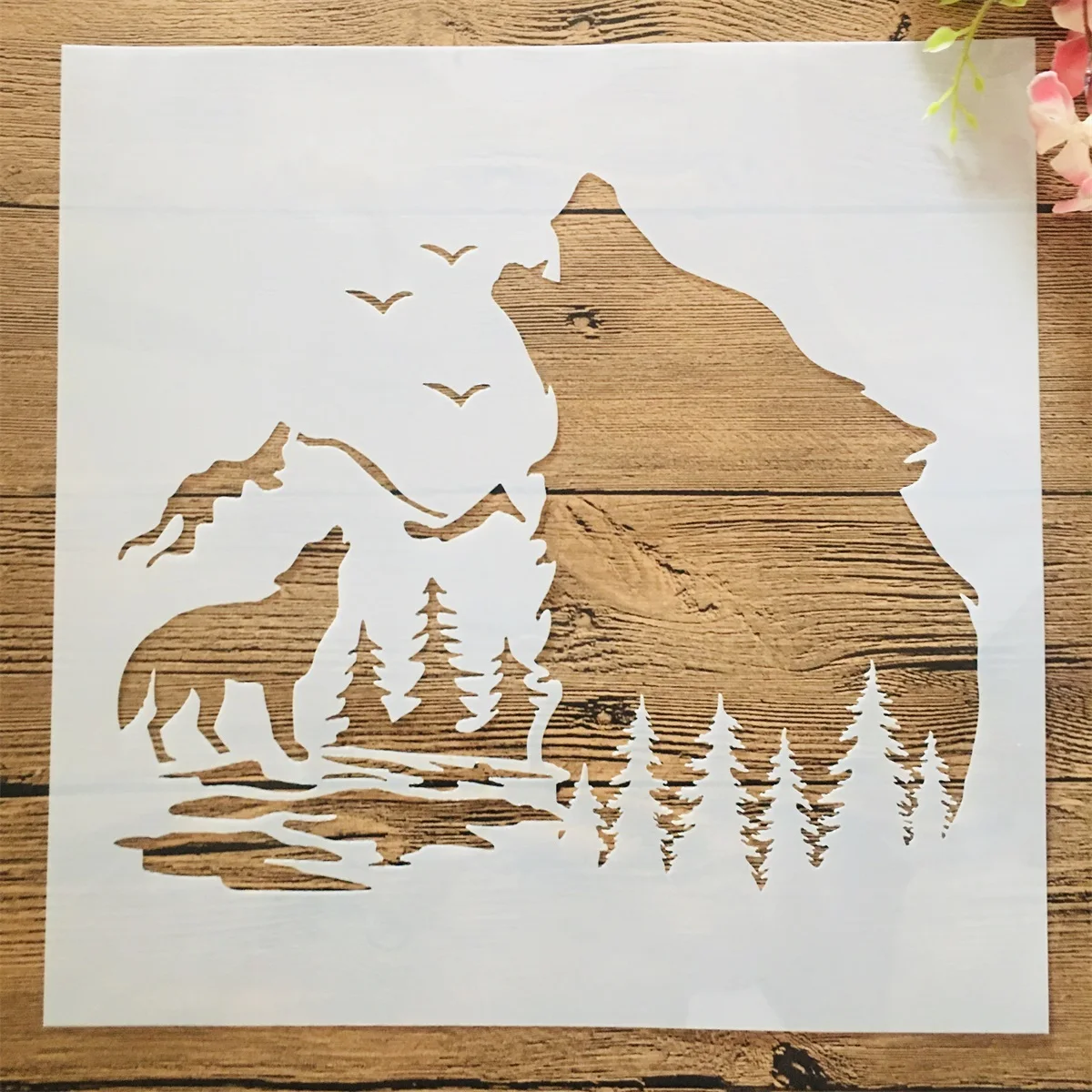 30*30cm duży wilk leśne ptaki DIY nakładania warstw szablony malowanie ścian księga gości kolorowanie tłoczenie Album dekoracyjny szablon