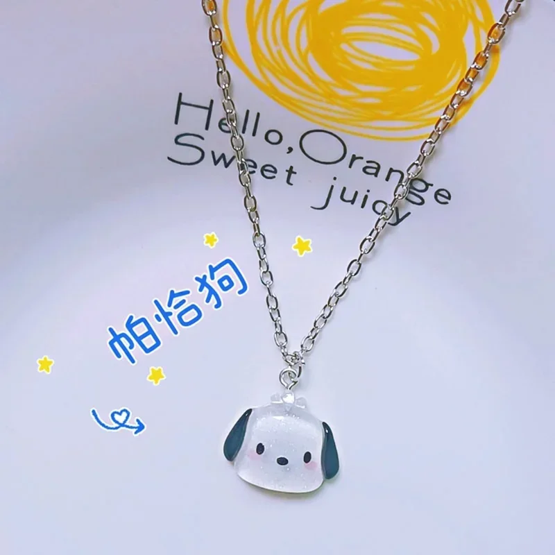 Kawaii Sanrio Cinnamoroll MyMelody Kuromi Student Bijou Necklace Clavicle Chain Adjustable Pendant Accessories Girls Toy Gift