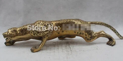 Chinese Folk Brass excellent Lucky Lifelike beautiful cheetah Leopard Statue