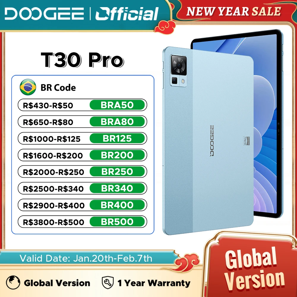 Venda de liquidação DOOGEE T30 Pro Tablet 8GB 256GB Helio G99 11 ''2.5K Display uutV SÜD Certificado Quad Speaker 20MP Câmera 8580mAh