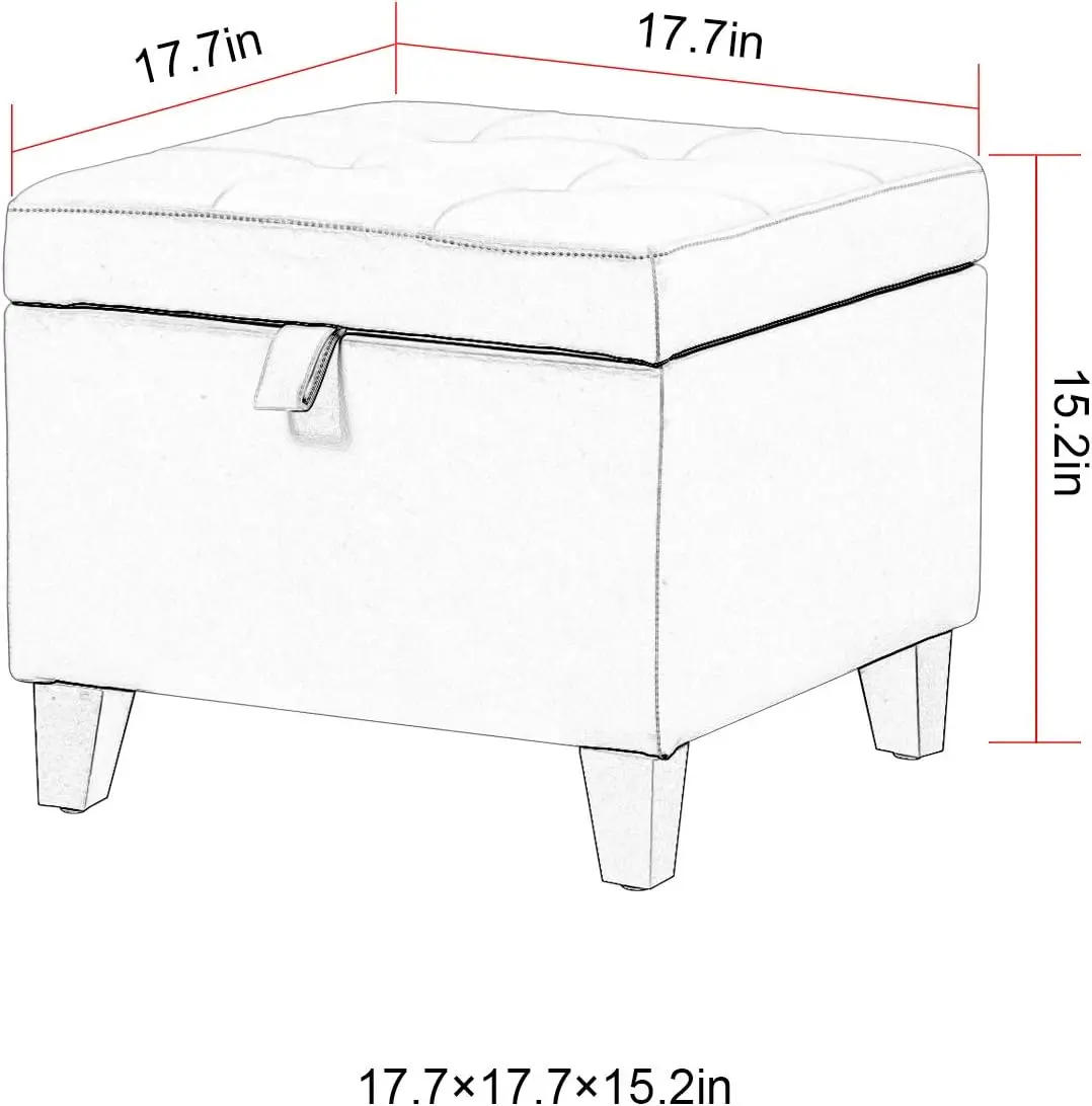 

Asense 17 Inch Square Storage Ottoman,Small Foot Rest Stool For Couch, Faux Leather Upholstered Footstool Cube For Entryway