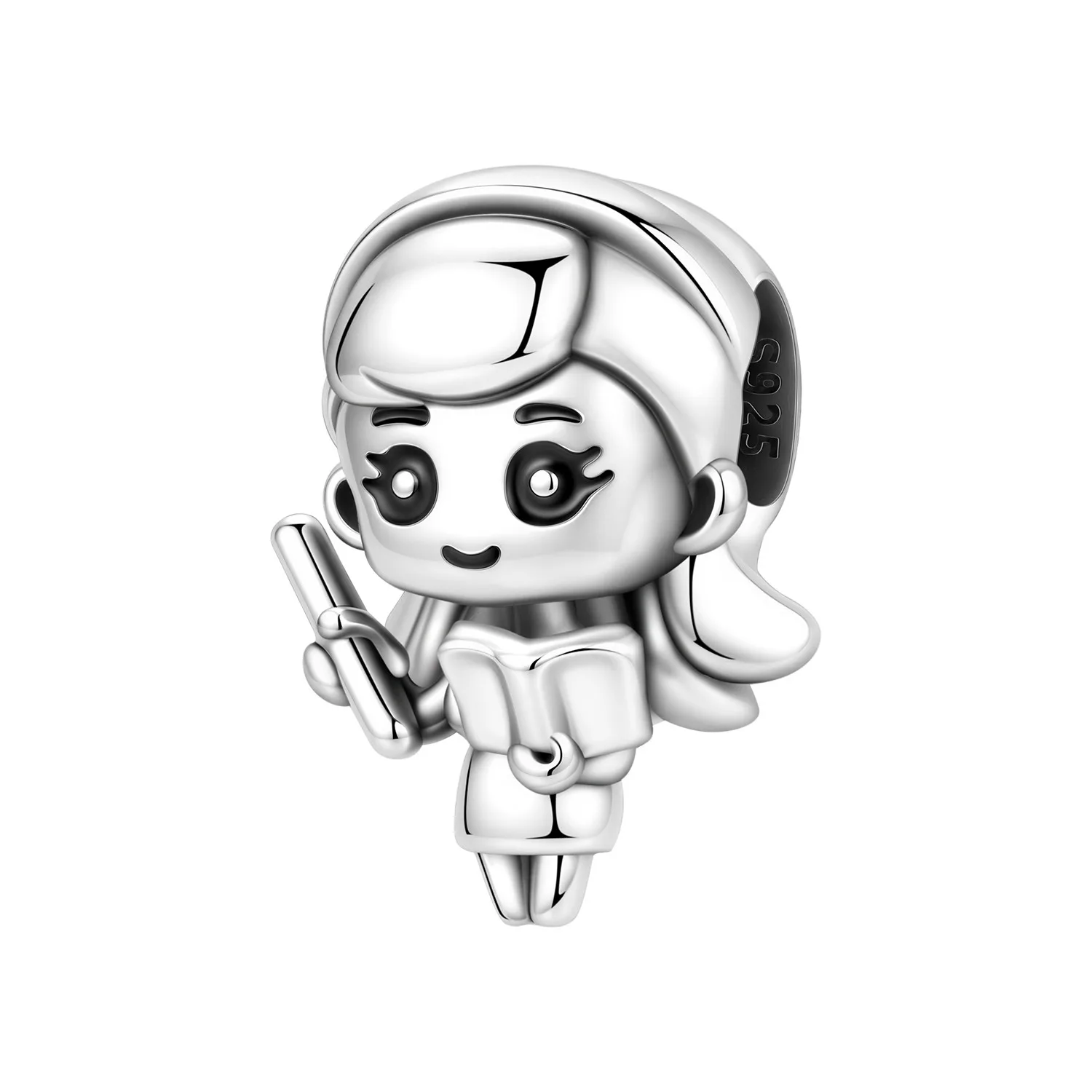 925 Sterling Silver Graduate Girl Charm Bead Student Holding Diploma & Book Design Wisdom Achievement Fit Bracelet Jewelry Gift