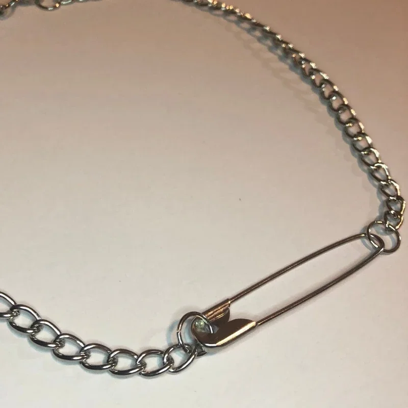 Safety Pin Chain Choker, Punk Goth 90s Alternative Style Jewelry