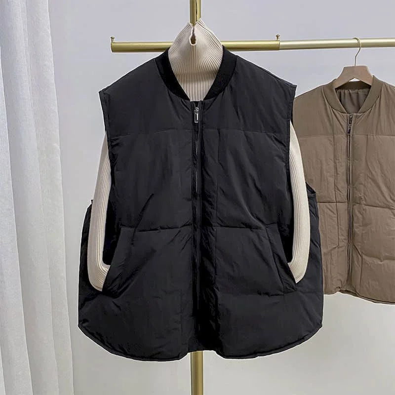 

Waistcoats Women Lightweight Cotton Added Vests O-neck Casual Sleeveless Cardigans Vintage Korean Style Jackets Loose Women Tops