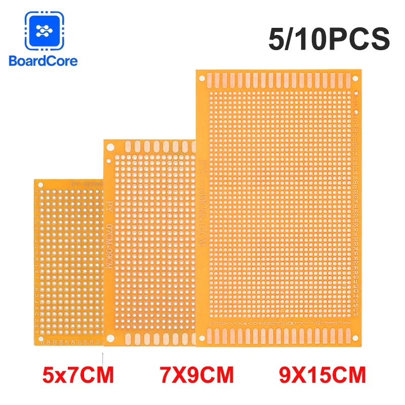 10-Pack Universal PCB Prototype Board – Perf Board, Single Sided, 7x9cm, 1.2mm Holes, 2.54mm Pitch, For DIY Electronics Projects