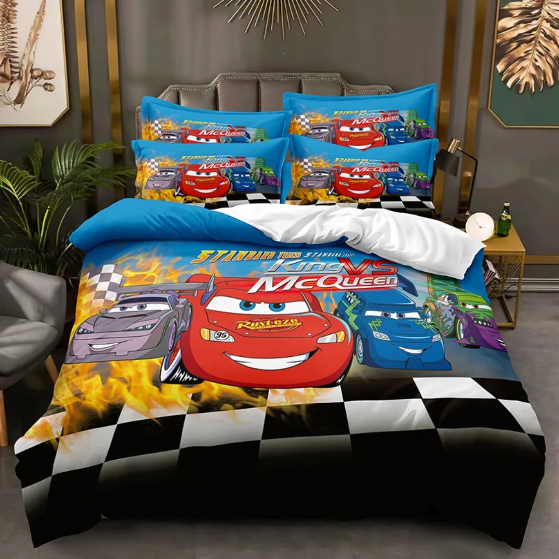 Lighting mcqueen bed set,Disney Boy Bedclothes Bed Linen Gift Kids Theme Bedding Set Quilt Cover,Cartoon Cars Duvet Cover