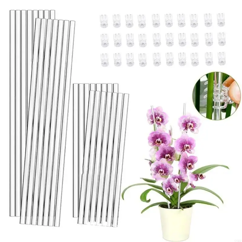 

30Pcs Plant Support Stakes Acrylic Clear with Clip for Orchids and Roses