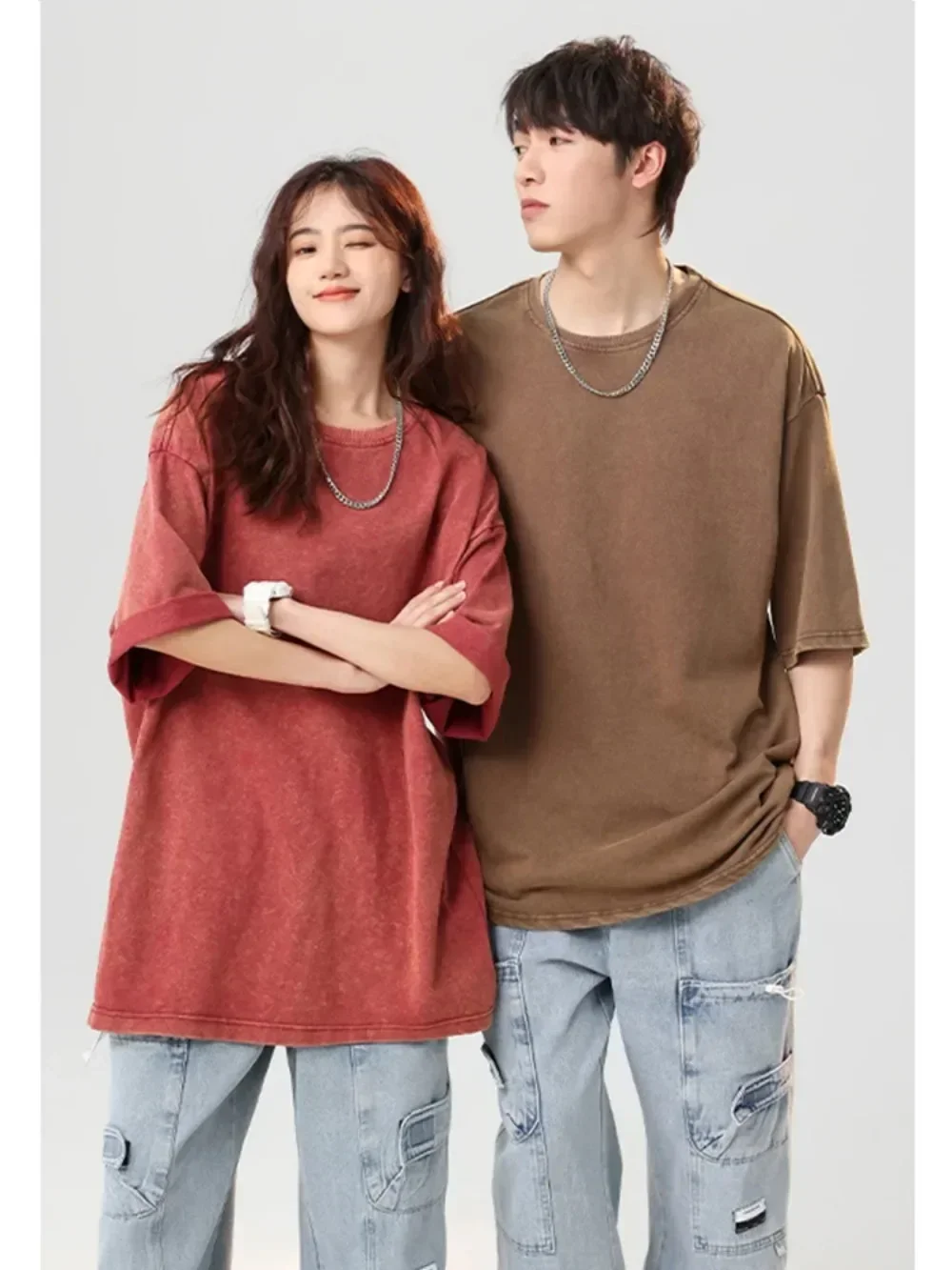 

250G Heavy Cotton T-shirt Washed T Shirts Men Korean Couples Tee Loose Tops Casual Short Sleeve Oversized Unisex Tshirt Clothing