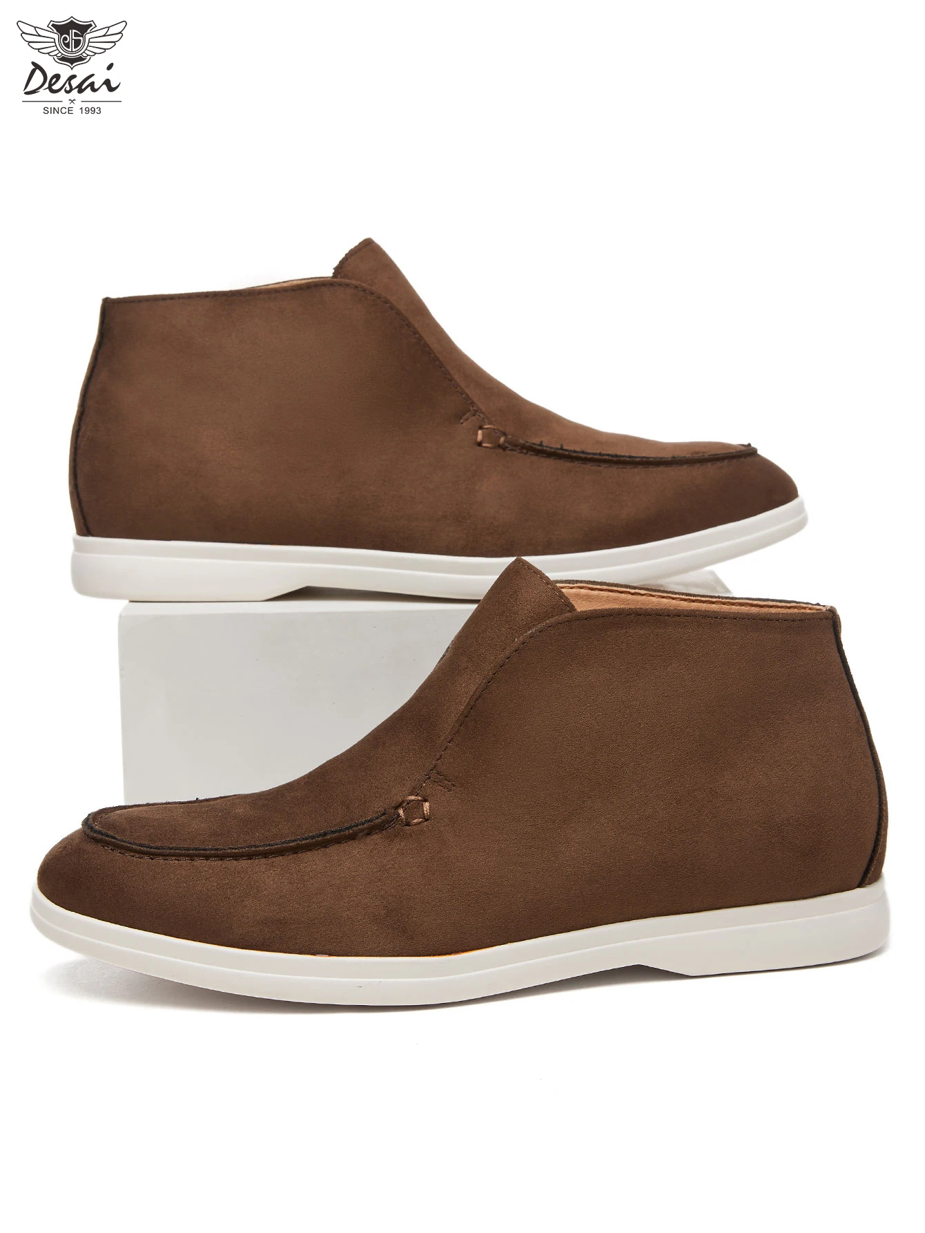 Desai Herren Neue Einfarbige Matte Slip-On Stiefeletten, Klassische Loafer-Stil Lässige Hohe Stiefel, Flache Sohle Vielseitig Vintage – Detail 9