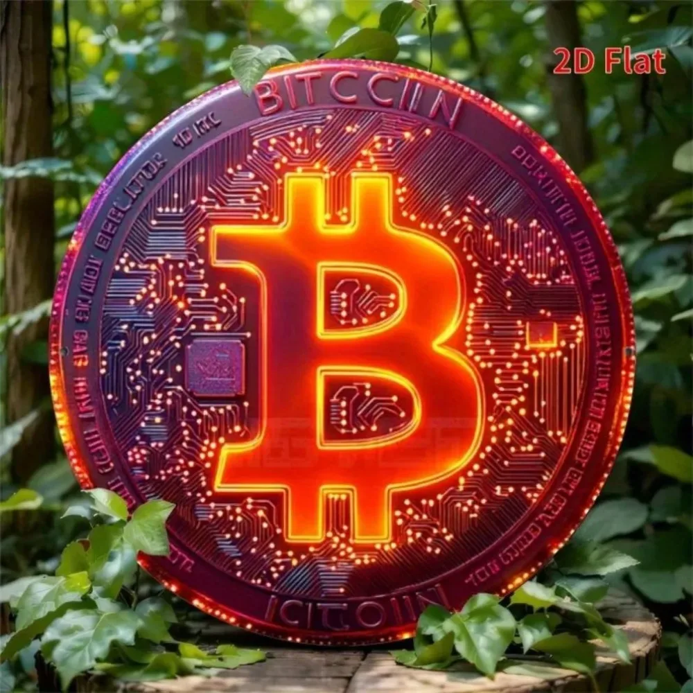 عام 1 قطعة رمز بيتكوين بريق جدار معدني الفن جريئة الأحمر والبرتقالي علامة العملة المشفرة للمنزل مكتب/غرفة تلاعب التعدين 1 قطعة #4