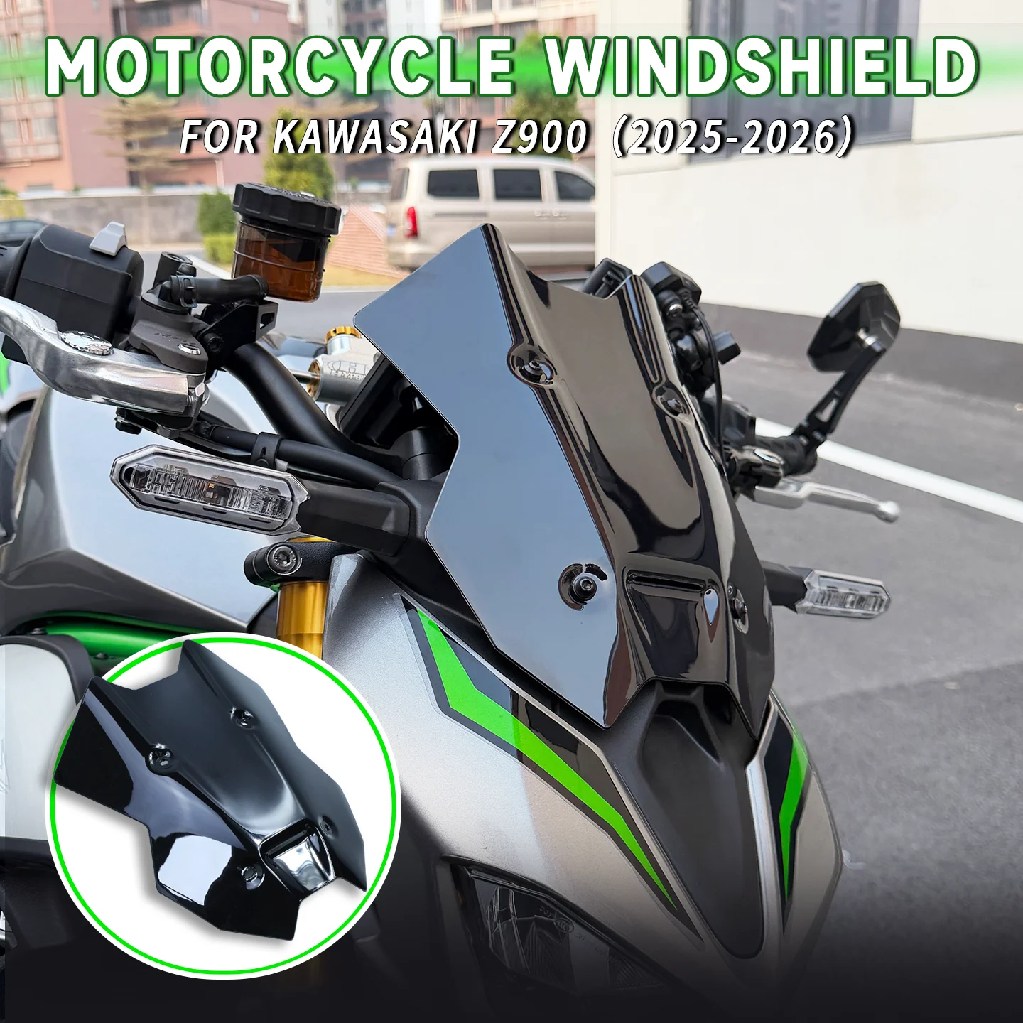 

For Kawasaki Z900 Motorcycle Front Windshield Wind Deflector Windscreen Forged Carbon Fiber Look Windshield z900 Visor 2025-2026