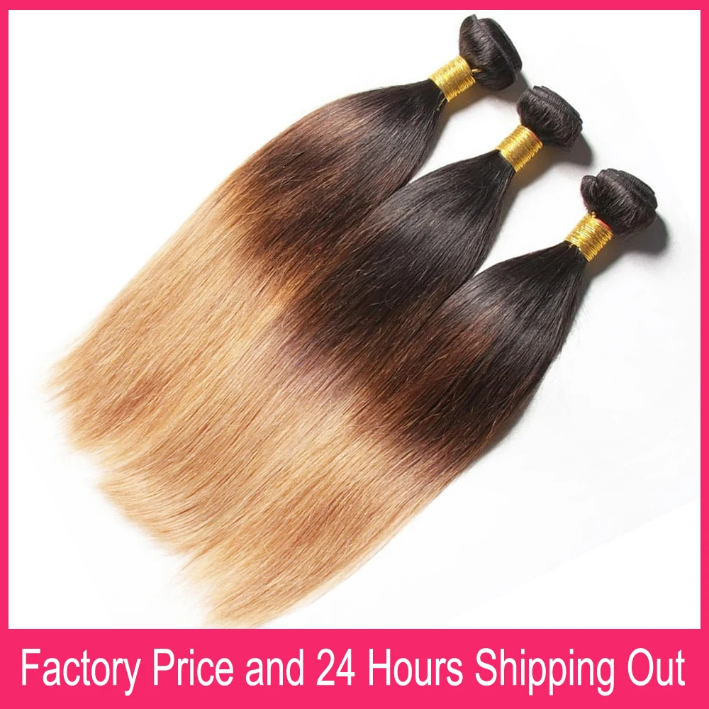 1B/4/27 Ombre Human Hair Weave Bundles 100% Brazilian Bone Straight 3 Tone Blonde Human Hair Weaving Extensions For Black Women