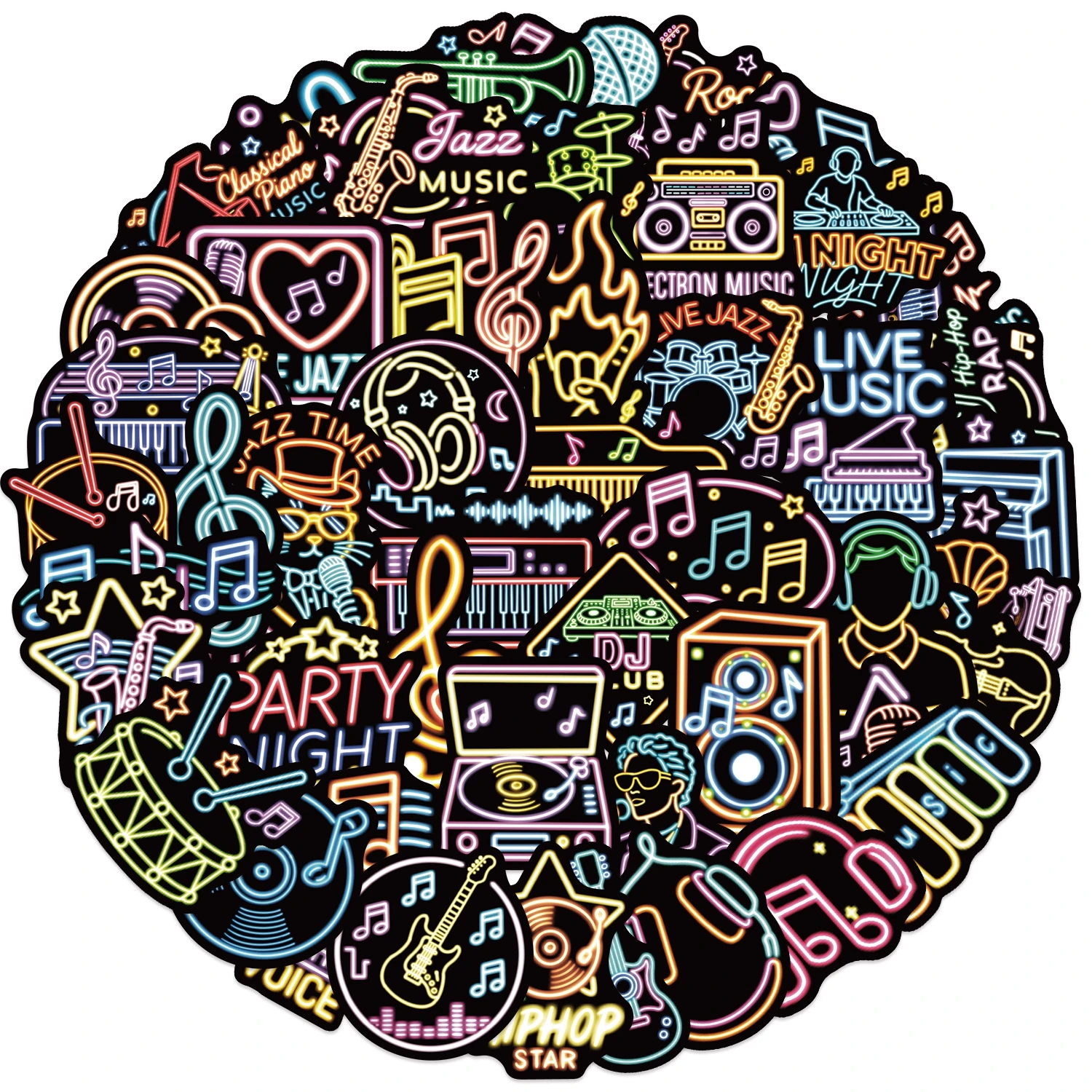 adesivos-de-skate-com-grafite-neon-music-10-30-50-pecas-para-mala-laptop-bagagem-geladeira-telefone-decoracao-de-carro-decalque-diy-pegatina-﻿