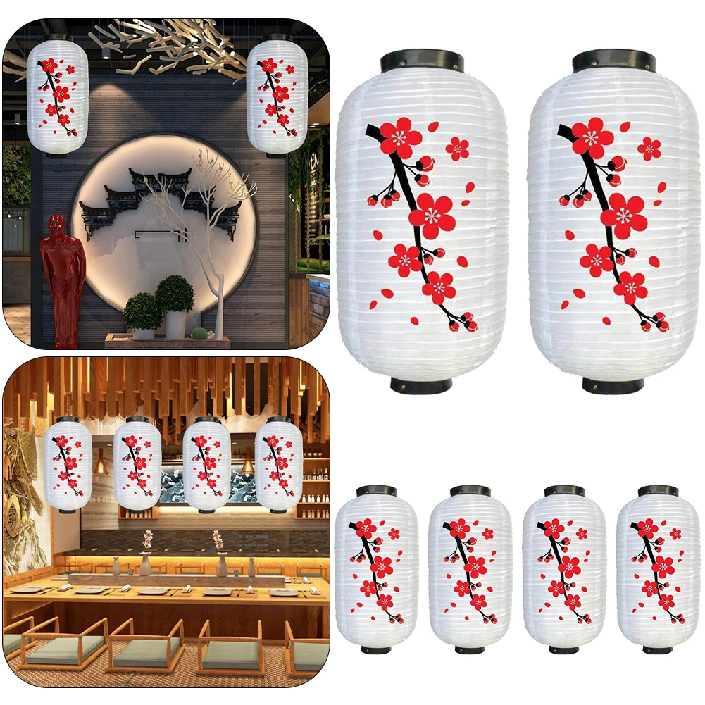 

3Pairs 25cm Plum Blossom Lantern Lamp Chinese Long Shaped Cloth Lampion (B)