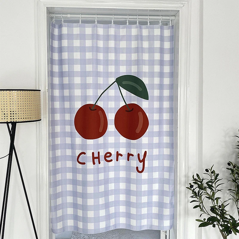 Ins Cherry Printed Door Curtain Nordic Style Kitchen Partition Hanging Half Curtains Kitchen Door Hanging Cloth Home Decoration