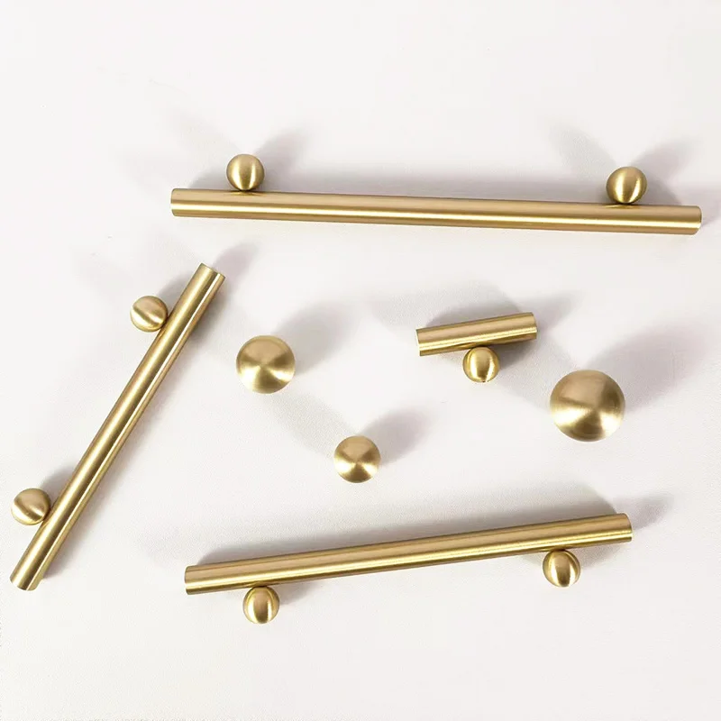 Solid Brass Furniture Handles Gold Cabinet Knobs Long Door Pull bars Kitchen Cloakroom Wardrobe Handle Furniture Hardware Modern