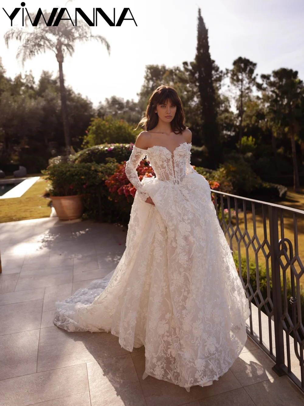 

New Arrival Shimmering 3D Floral Wedding Dress Off Shoulder A-line Lace Long Bridal Gown Customized Charming Dresses For Bride