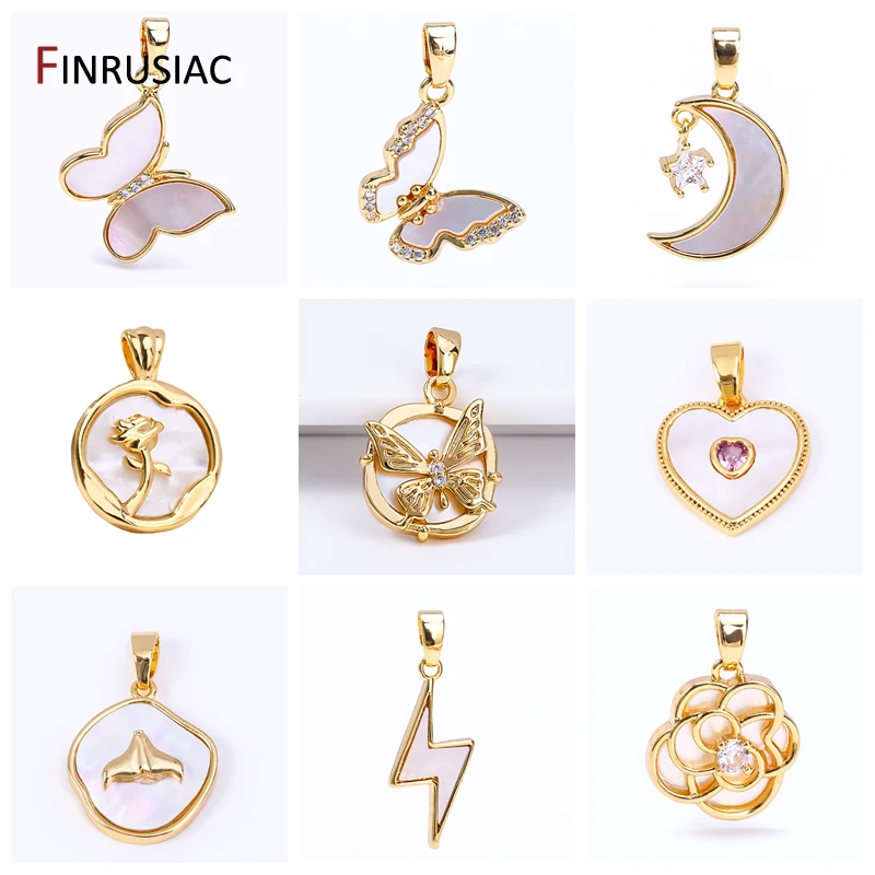 High Quality 18K Gold Plated Brass Heart Star Charms for Jewelry Making,Shell Butterfly Pendant For DIY Necklace Bracelet Making