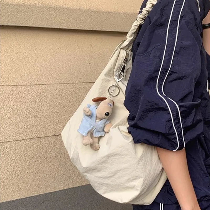 Xiuya Cute Pink Shoulder Bag Women Pleated Solid Color College Style Fashion Tote Bag Large Capacity Drawstring Elegant Handbag