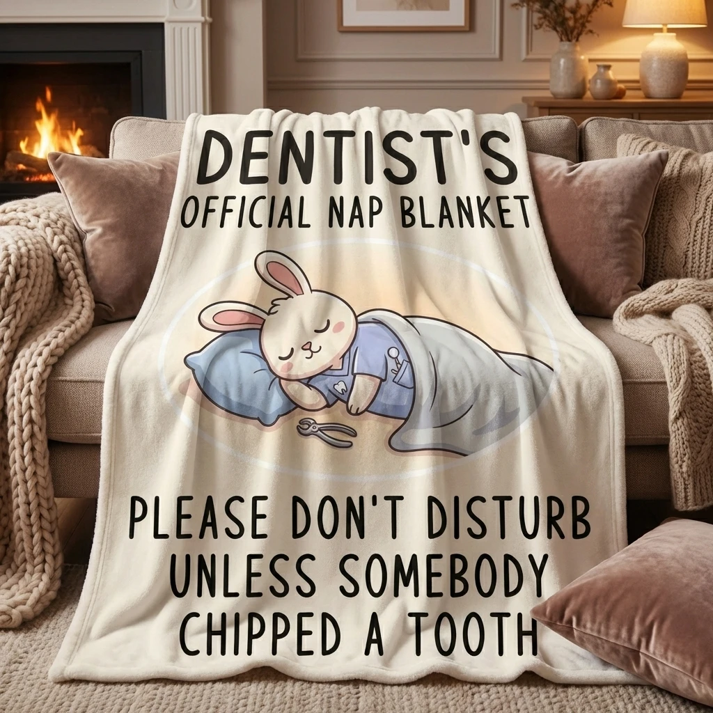 Dentist Don't Disturb Quote Flannel Throw Blanket, Humorous 