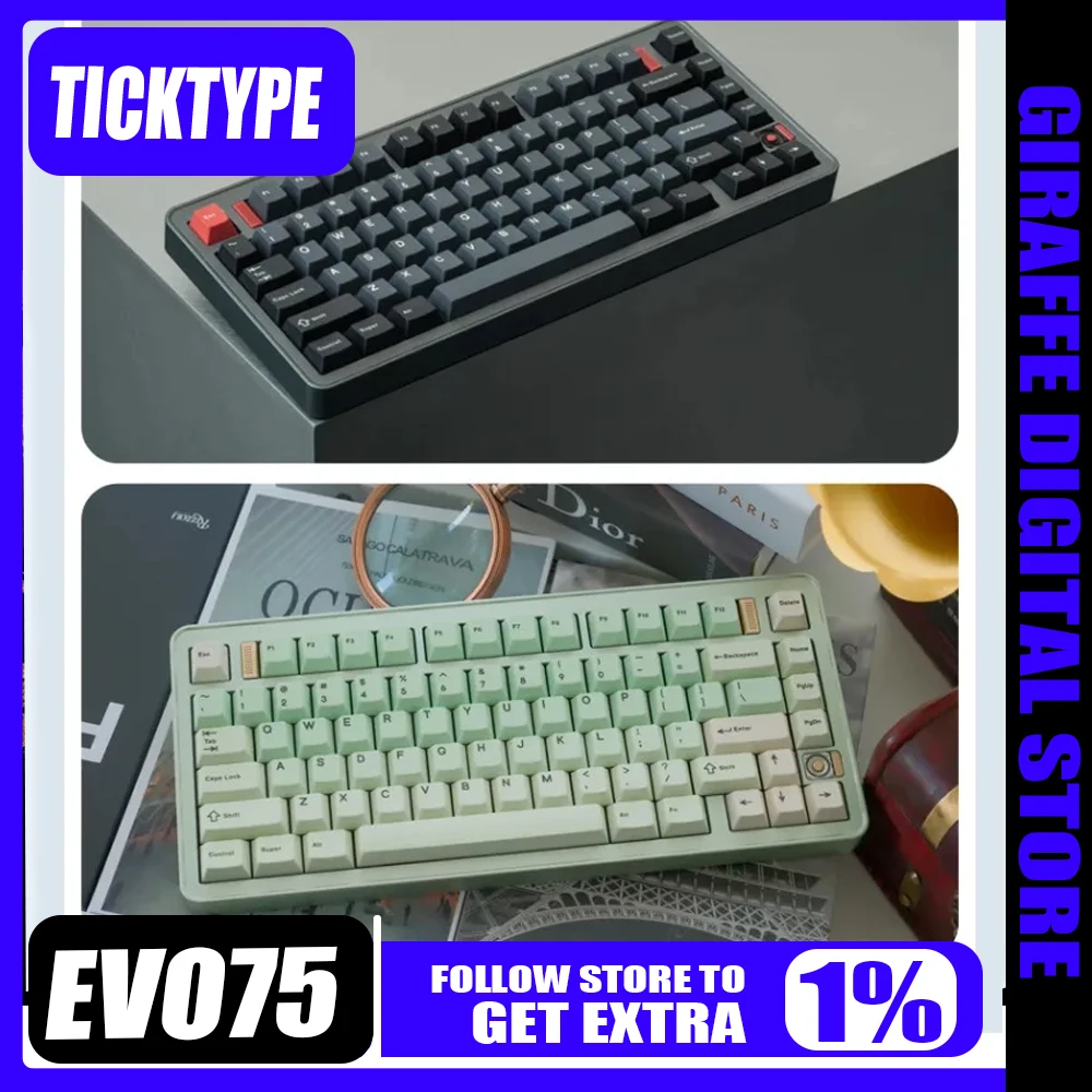 

Механическая клавиатура TickType Evo75, Bluetooth, HiFi, RGB, три режима, 75% композиция, изготовленная на заказ клавиатура из алюминиевого сплава, игра и офис