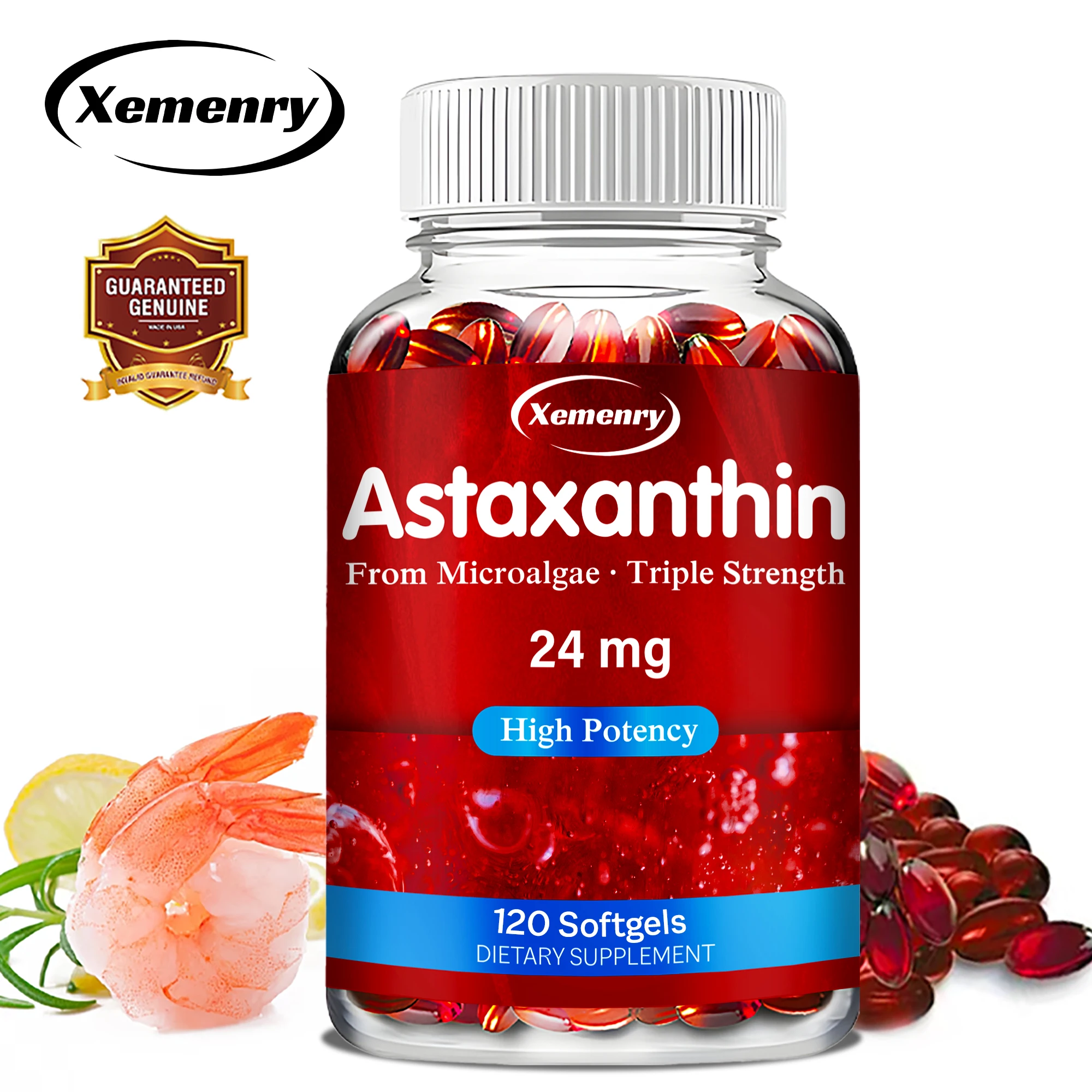 

Astaxanthin 24 Mg - Protect Eyes, Antioxidant, Promotes Skin, Heart and Cardiovascular Health, Boost Energy Levels, Metabolism