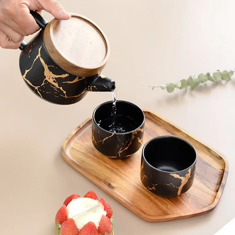 4pcs/sets Marbling Afternoon Tea Set Black Tea Cup Teapot Dessert Tray Set Ceramics Couple Mug Teaware Sets Kithenware Supplies