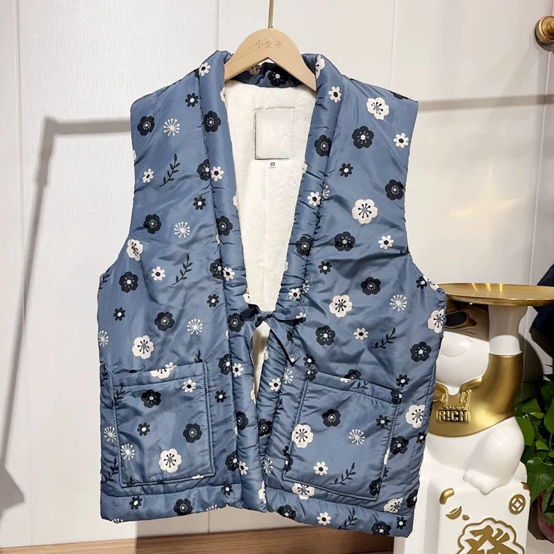 Japanese Style Men V-Neck Vest Open-Front Plush Lined Mid-Length House Coat, Lightweight Loungewear for Cold Weather