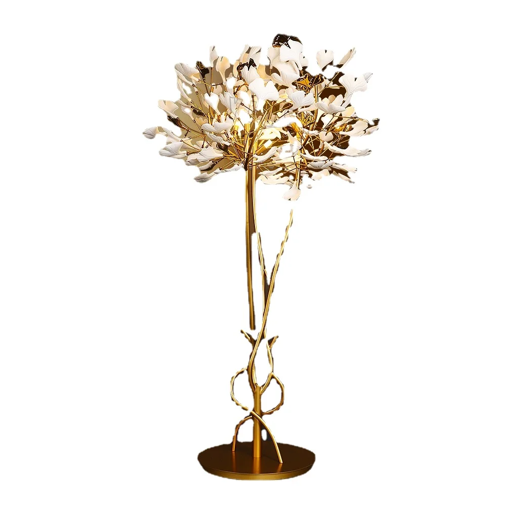 Innovative Design Modern Ceramic Leaf Luxury Gold Decorative Lights Indoor Living Room Wedding Villa Home Floor Lamp