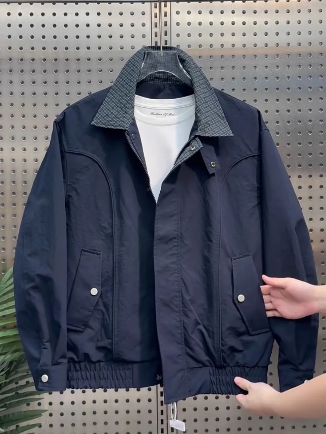 

Retro American Plaid Color Blo Collar Jaet Men's Casual Haome Loose Versatile Leisure Outerwear Autumn New Sle