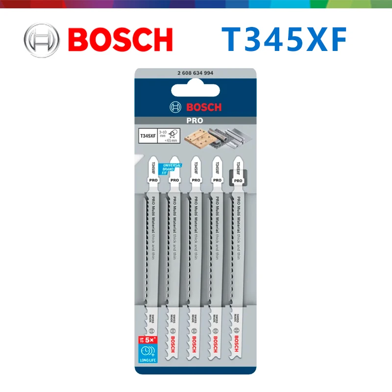 オリジナル-bosch-t345xf-ジグソーブレード、バイメタル製、全長132mm、ピッチ25～5mm、tシャンク、木材（釘付き）、金属、アルミニウム用。