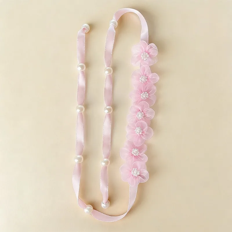 1 Stück Organza-Blumen-Haarband mit langem Band, modisches böhmisches Blumen-Haargummi, geflochtenes Haarband, geeignet für tägliche Partys – Detail 14