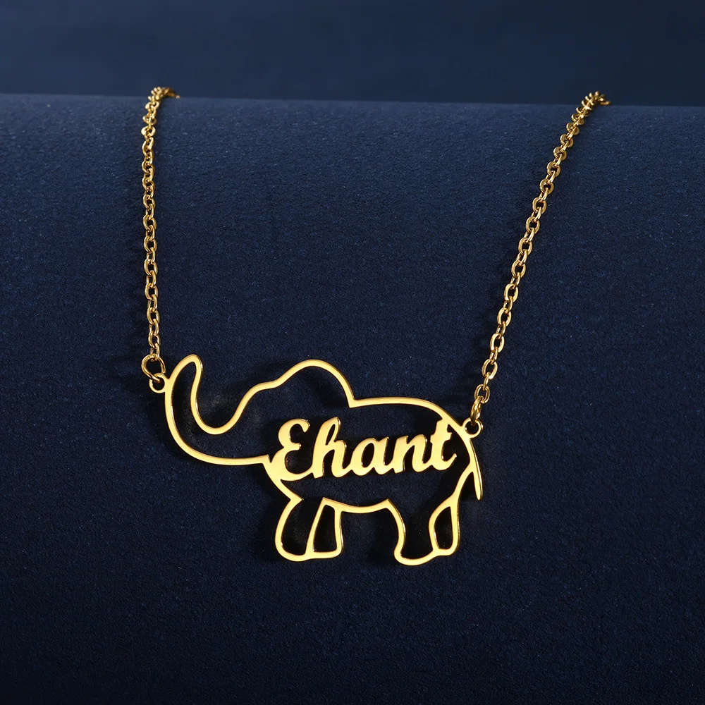 Collar de elefante personalizado con nombre para mujer, joyería linda, collar de letras de animales de acero inoxidable, regalos de mamá nuevos