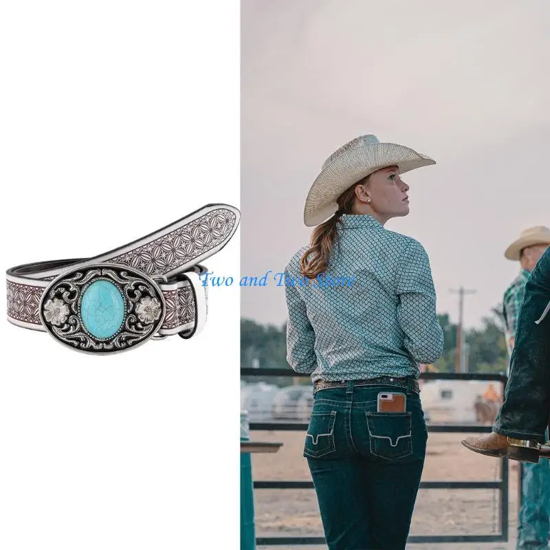 

HX6F Universal Waist Belt with Turquoise Buckle Adjustable Waist Belt