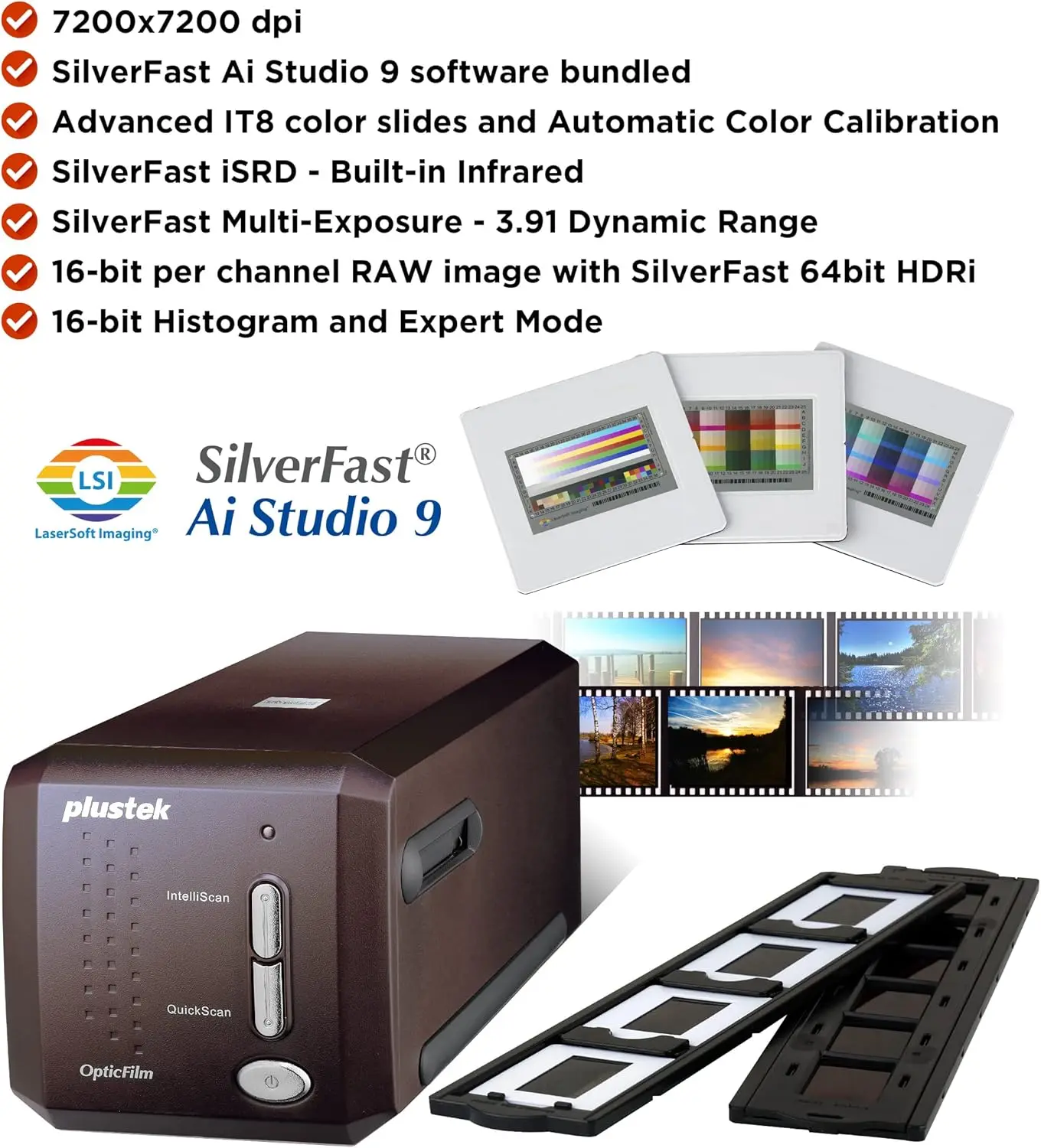 OpticFilm 8300i Ai Film Scanner - Converts 35mm Film & Slide into Digital, Bundle SilverFast Ai Studio 9 + QuickScan Plus