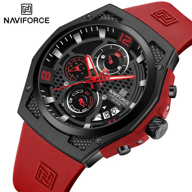 NAVIFORCE NF8051T Men Watches Silicone Band Military Waterproof Sport Leisure Calendar Chronograph Quartz Wristwatch