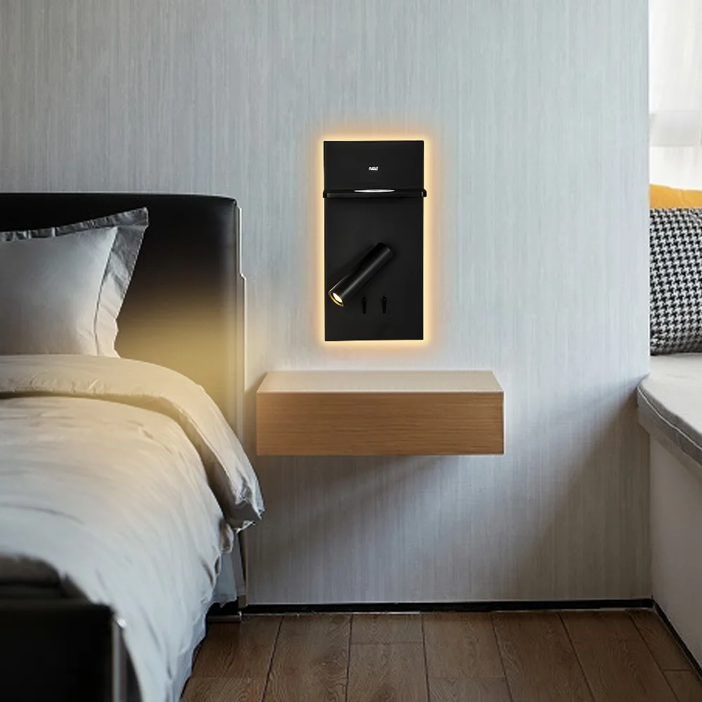 9W LED Bedside Reading Light Fixture Adjustable Spotlight Wall Lamp Dual Switch USB/Wireless Charging Port Warm White 3000K