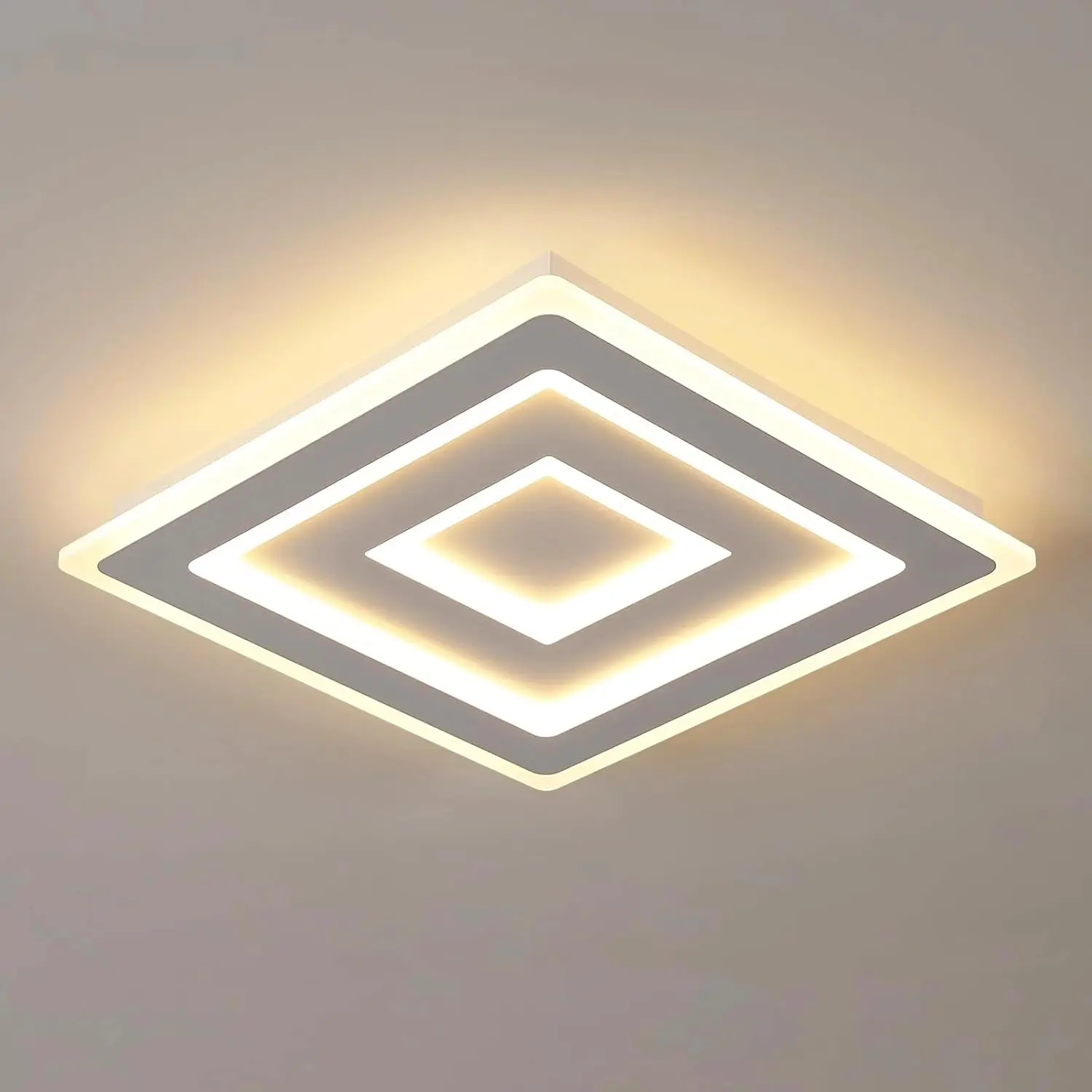 Plafonnier LED carré moderne, plafonnier acrylique 28W, lustre de plafond blanc pour chambre à coucher, salon lumière chaude 3000K