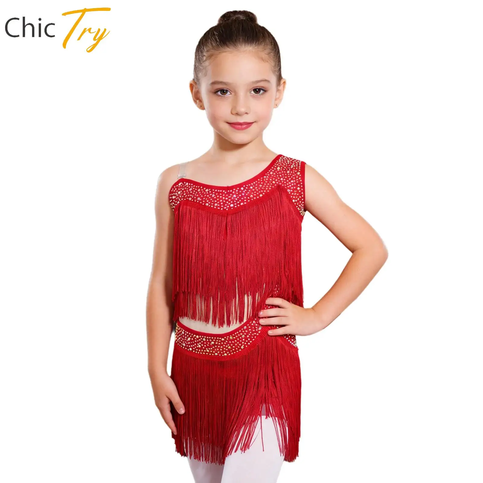 

Детское платье для латиноамериканских танцев с бахромой для девочек, купальник для сальсы, джаза, танго, профессиональный костюм для танцевальных соревнований, чачи, румбы, танго