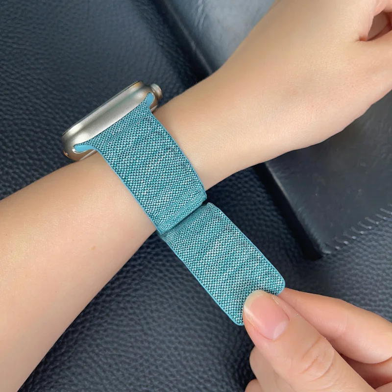 Ремешок джинсовый для Apple watch 40 мм 44 мм 49/45/41/38 мм 42 мм, спортивный Магнитный браслет для iWatch series 9 8 7 se 6 5 Ultra 2