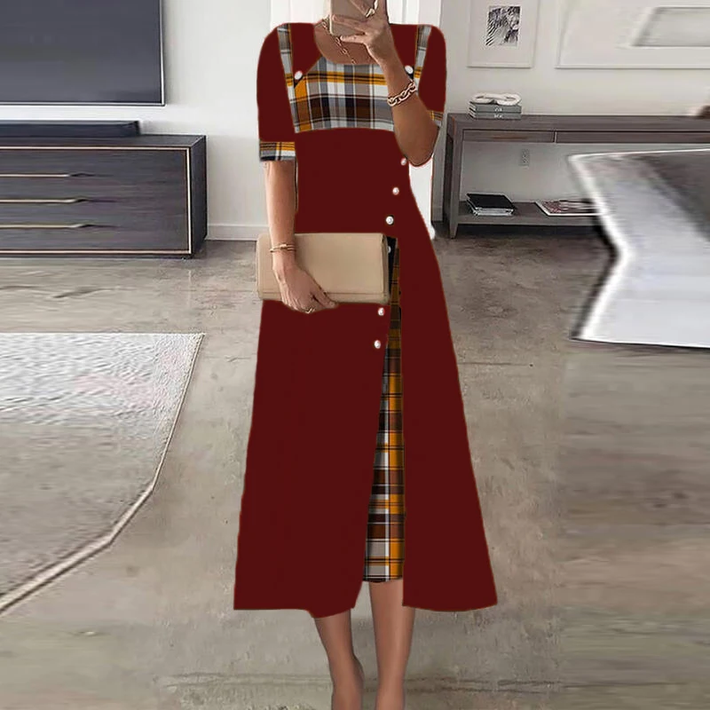 Vintage Print Party Dress Women Summer O Neck Short Sleeve A-line Long Dresses For Women Elegant Office Party Dress 2023