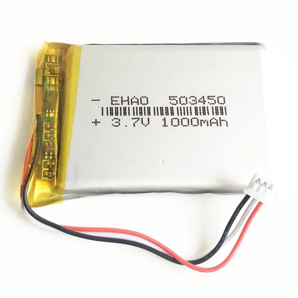 3.7V 1000mAh Lithium Polymer LiPo Rechargeable Battery 503450 + JST 1.25mm 3pin Plug For MP3 DVD PAD Camera Recorder Speaker