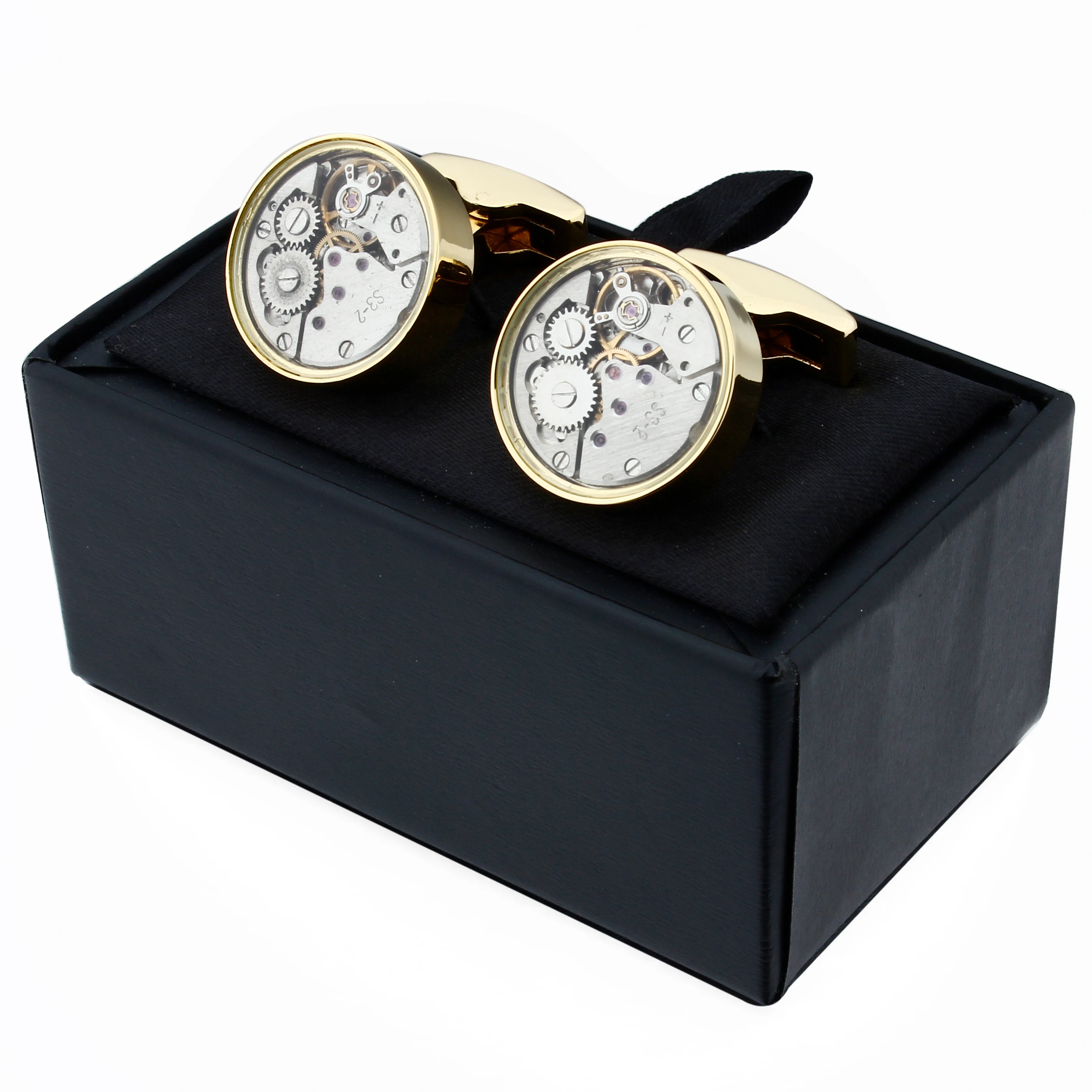 HAWSON Men's Steampunk Watch Movement Cufflinks Mechanical Gear Skeleton Cuff Buttons Formal Business Party Jewelry Accessory